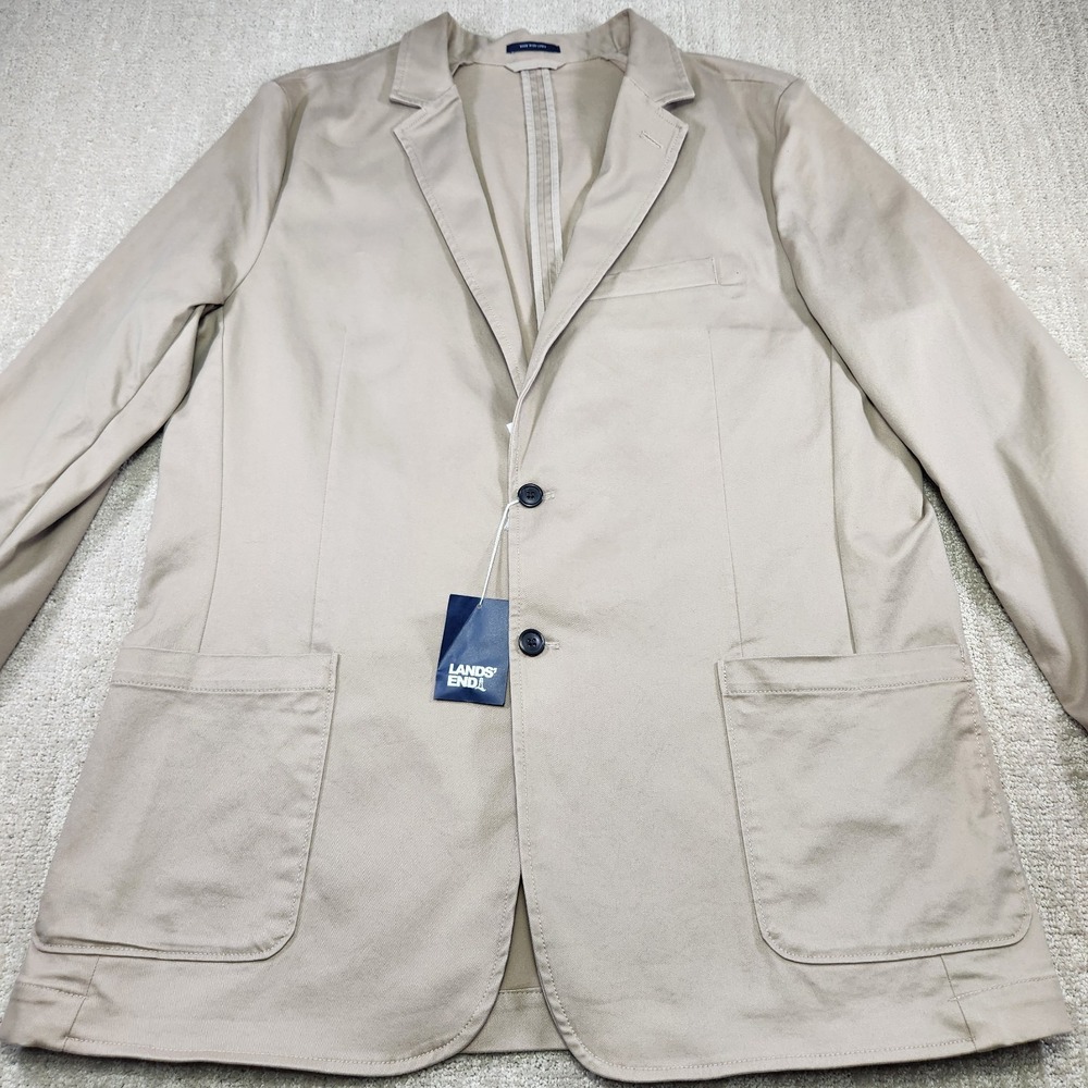 Lands End Blazer Men 48 Tall * READ Beige Cotton Sport Coat Traditional Fit